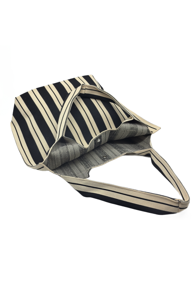 Black And White Striped Knitted Shoulder HandBag For Women Tote Bag Shopping Bag