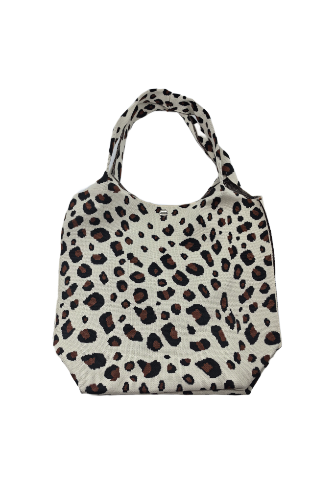 White Leopard Print Knitted Shoulder HandBag For Women Tote Bag Shopping Bag
