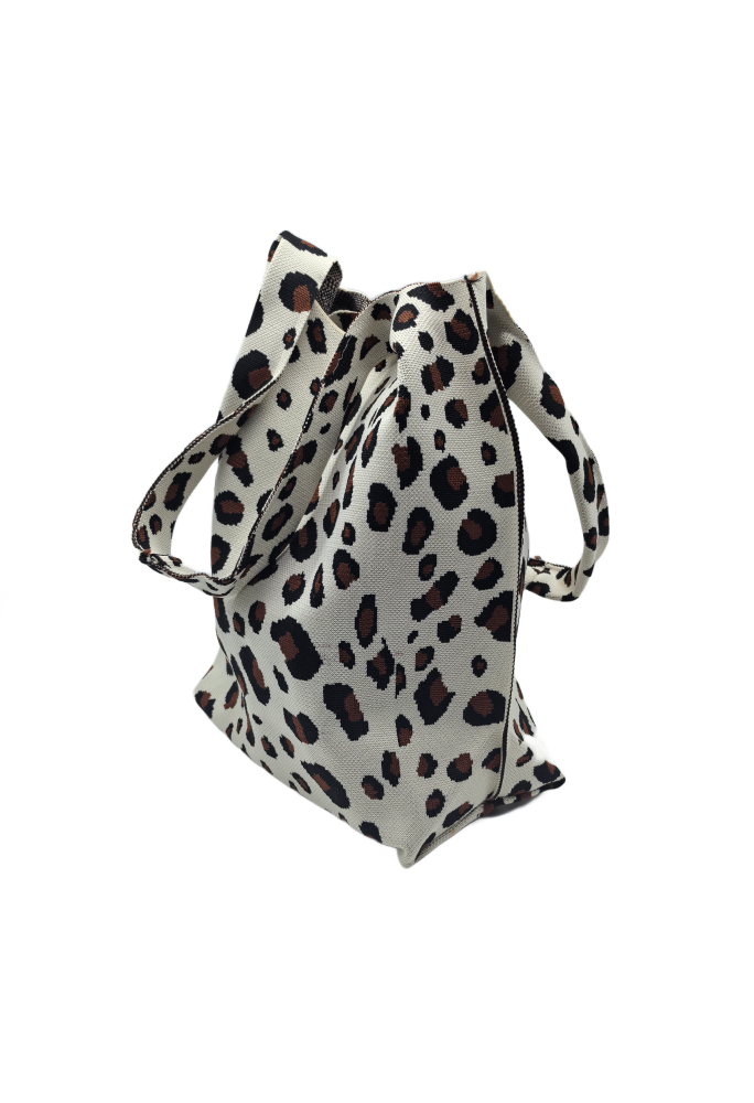 White Leopard Print Knitted Shoulder HandBag For Women Tote Bag Shopping Bag