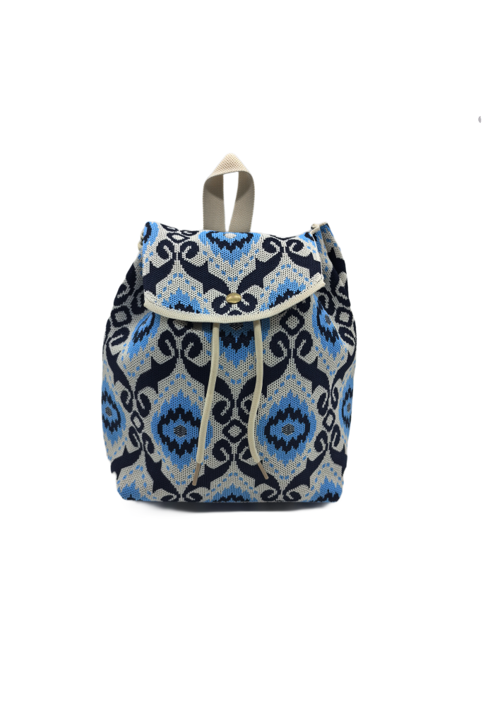Blue Bohemian Knit Backpack For Women Casual Shoulder Bag