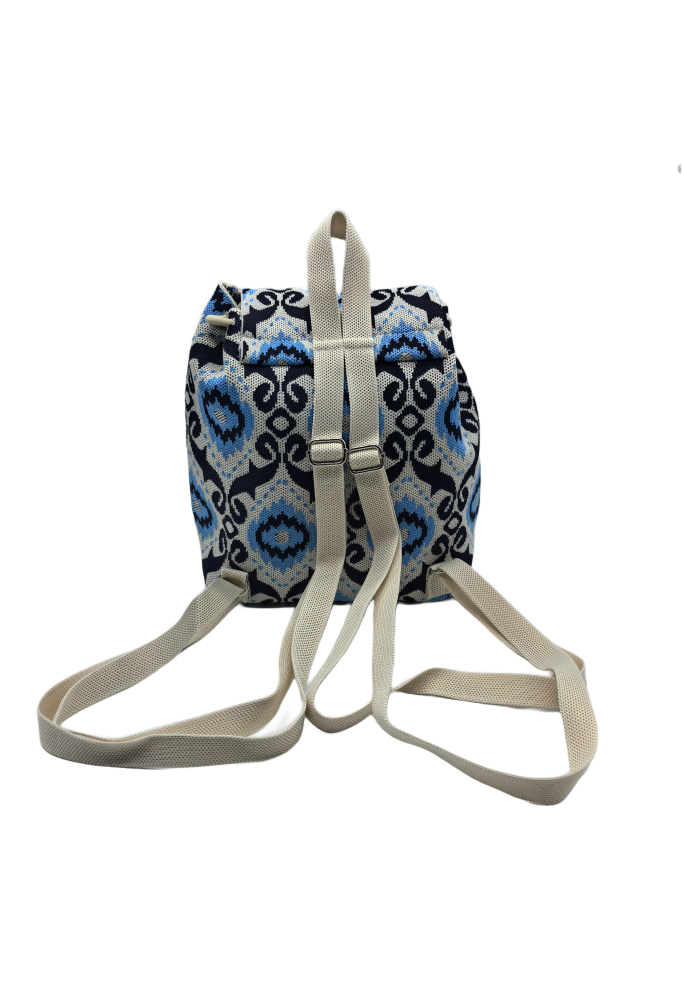 Blue Bohemian Knit Backpack For Women Casual Shoulder Bag
