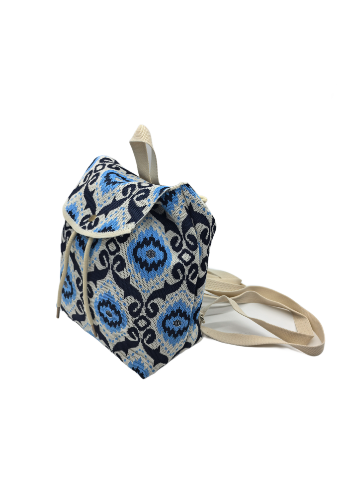 Blue Bohemian Knit Backpack For Women Casual Shoulder Bag