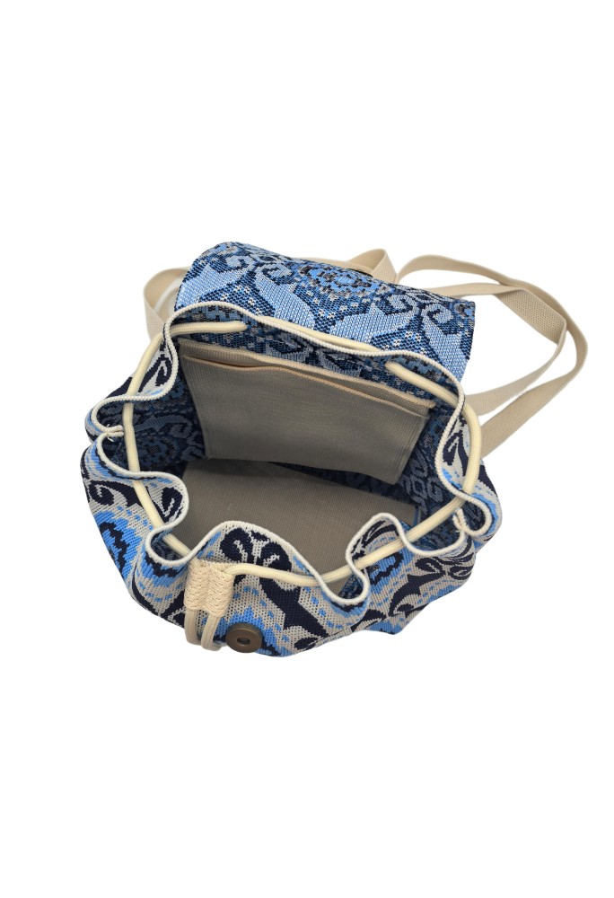 Blue Bohemian Knit Backpack For Women Casual Shoulder Bag