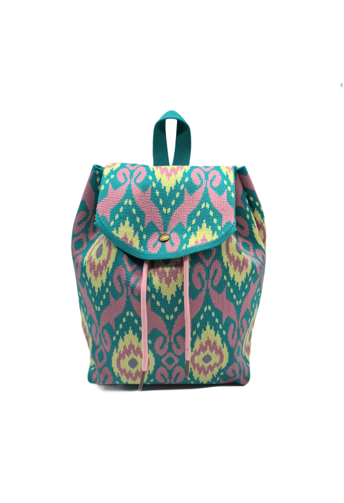 Green Bohemian Knit Backpack For Women Casual Shoulder Bag