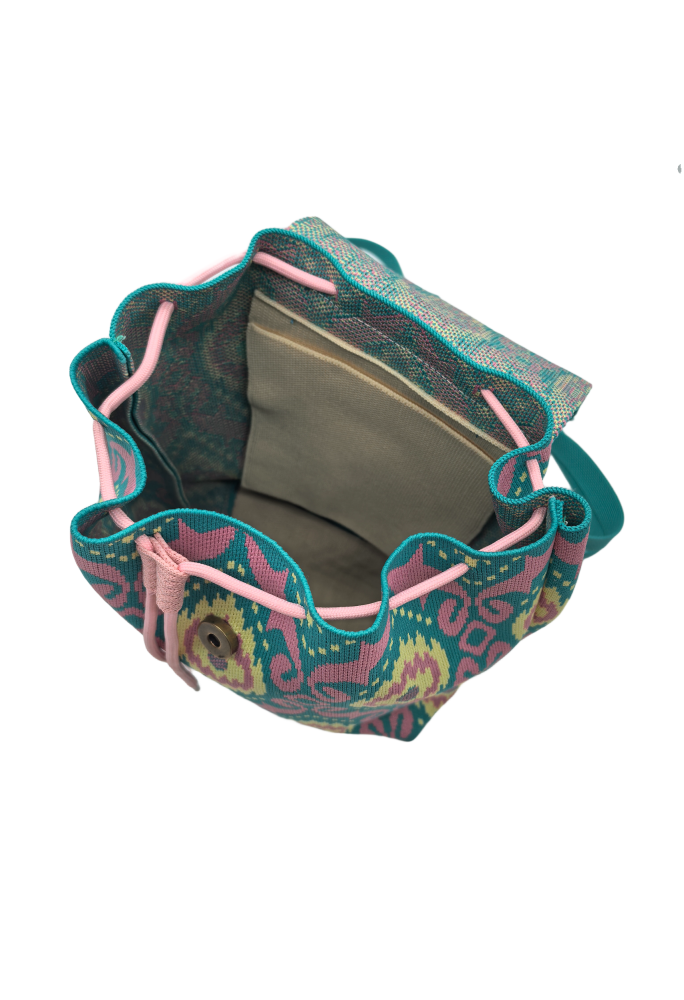 Green Bohemian Knit Backpack For Women Casual Shoulder Bag