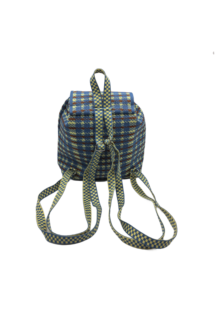 Blue Plaid Knit Backpack For Women Casual Shoulder Bag