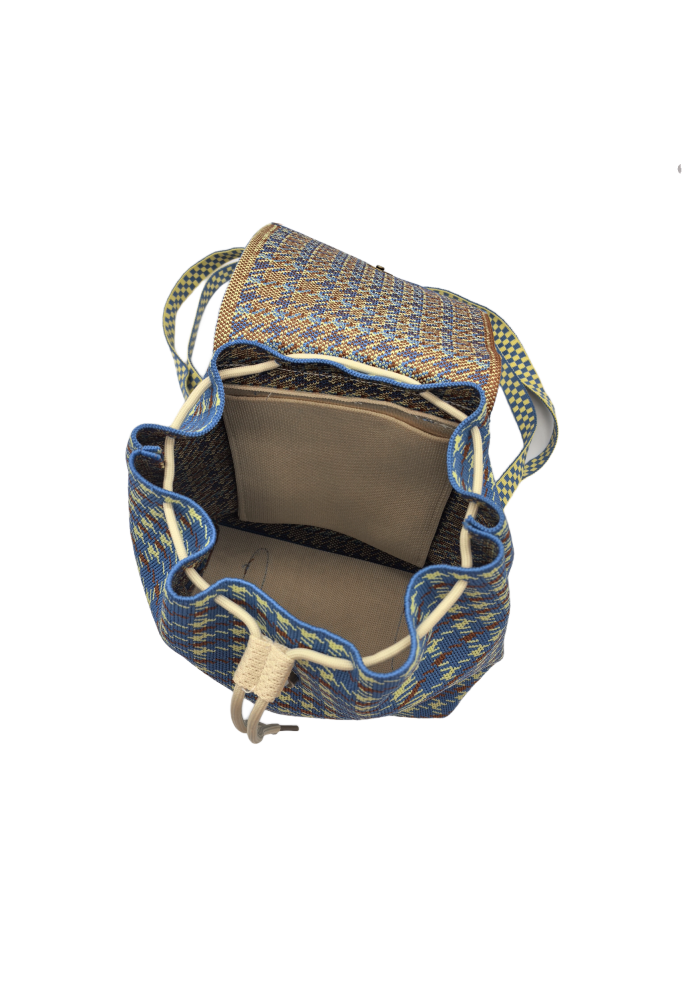 Blue Plaid Knit Backpack For Women Casual Shoulder Bag
