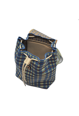 Blue Plaid Knit Backpack For Women Casual Shoulder Bag