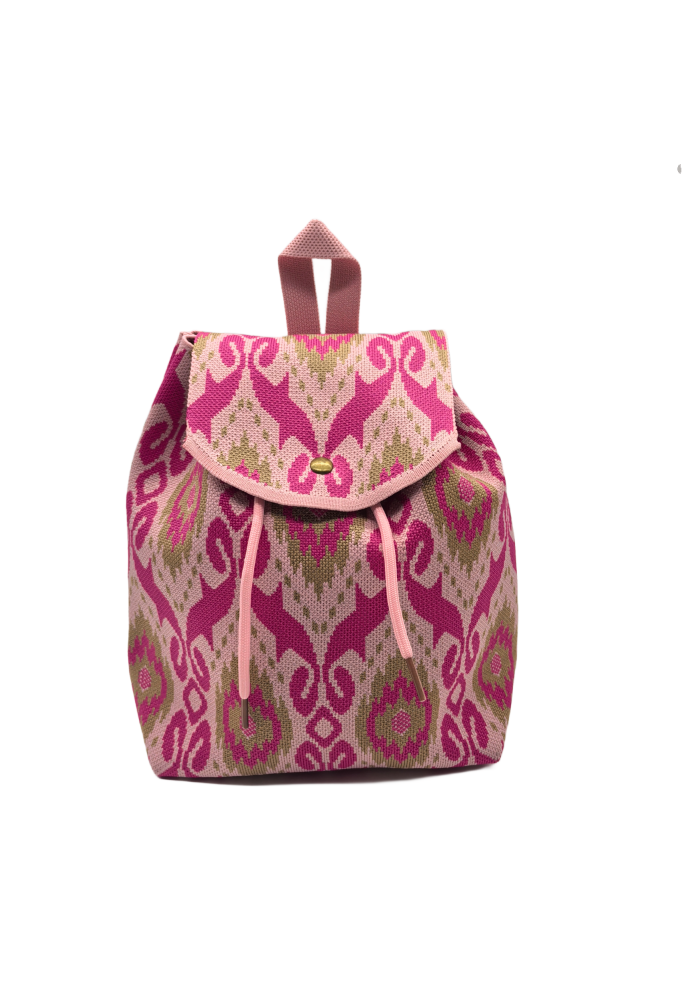 Pink Bohemian Knit Backpack For Women Casual Shoulder Bag