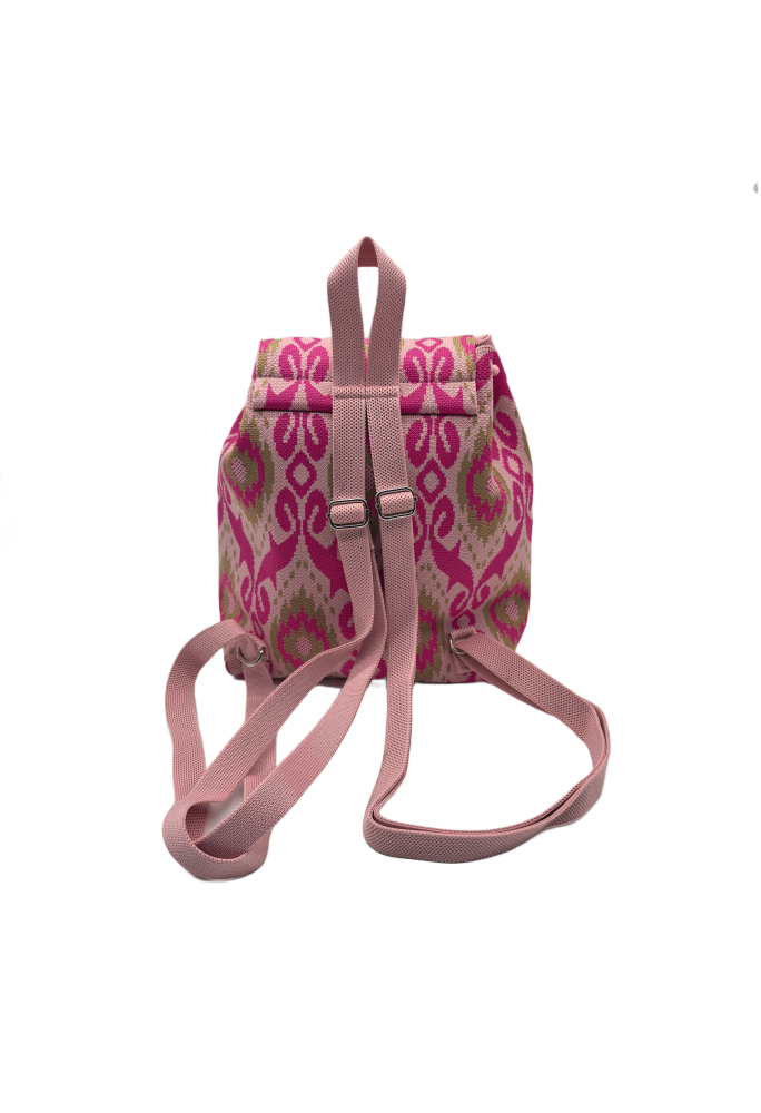 Pink Bohemian Knit Backpack For Women Casual Shoulder Bag