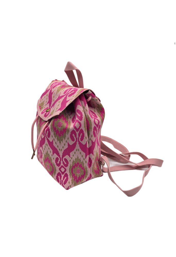 Pink Bohemian Knit Backpack For Women Casual Shoulder Bag
