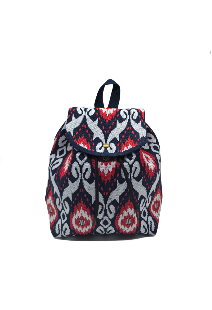 Red Bohemian Knit Backpack For Women Casual Shoulder Bag