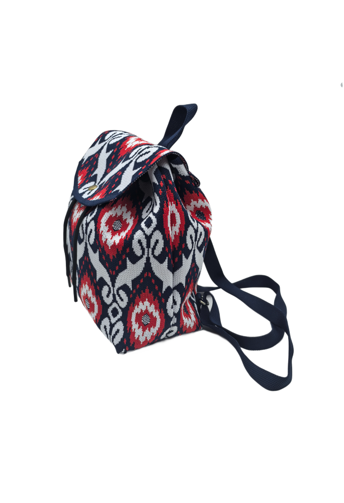 Red Bohemian Knit Backpack For Women Casual Shoulder Bag