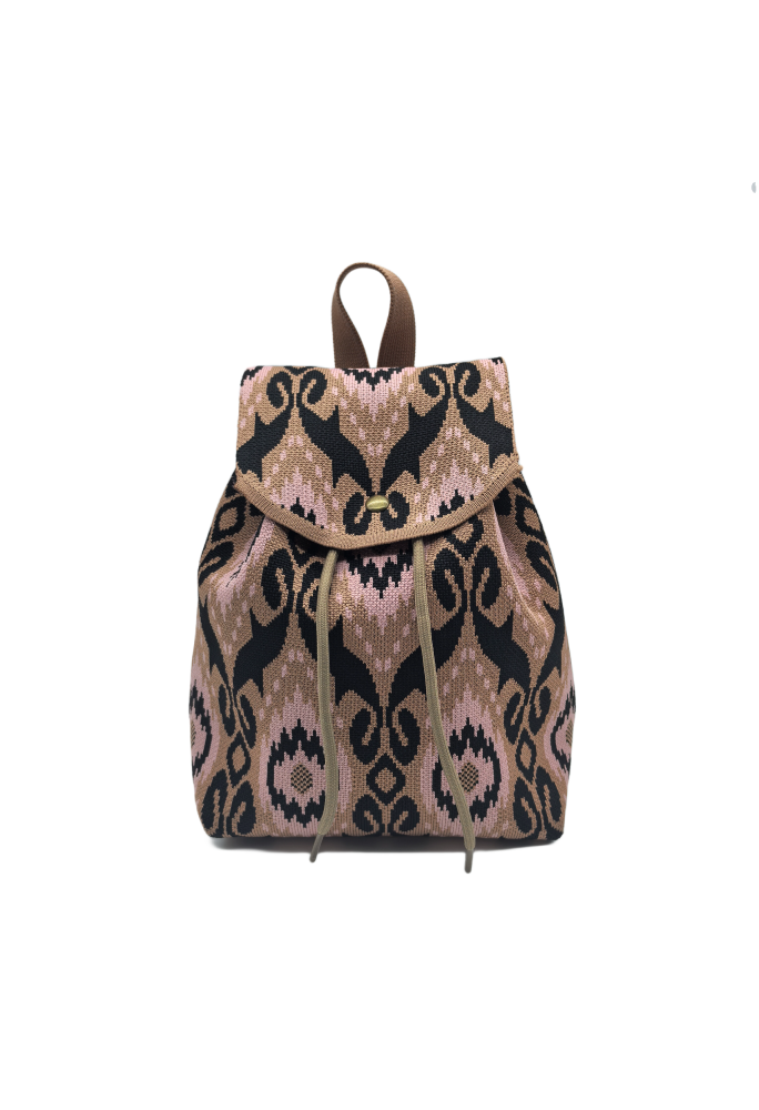 Brown Bohemian Knit Backpack For Women Casual Shoulder Bag