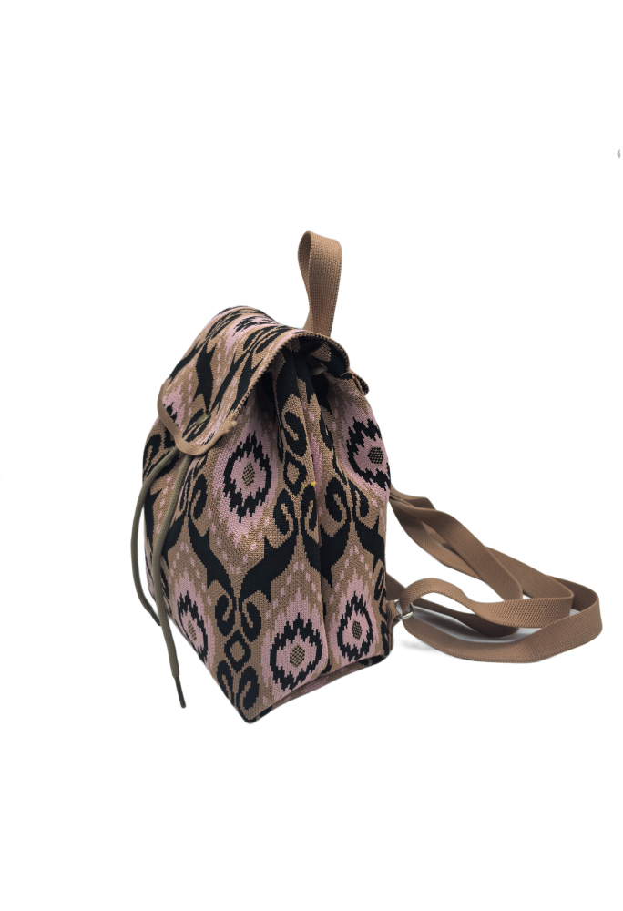 Brown Bohemian Knit Backpack For Women Casual Shoulder Bag