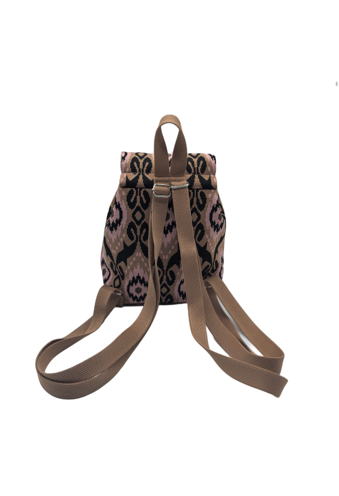 Brown Bohemian Knit Backpack For Women Casual Shoulder Bag