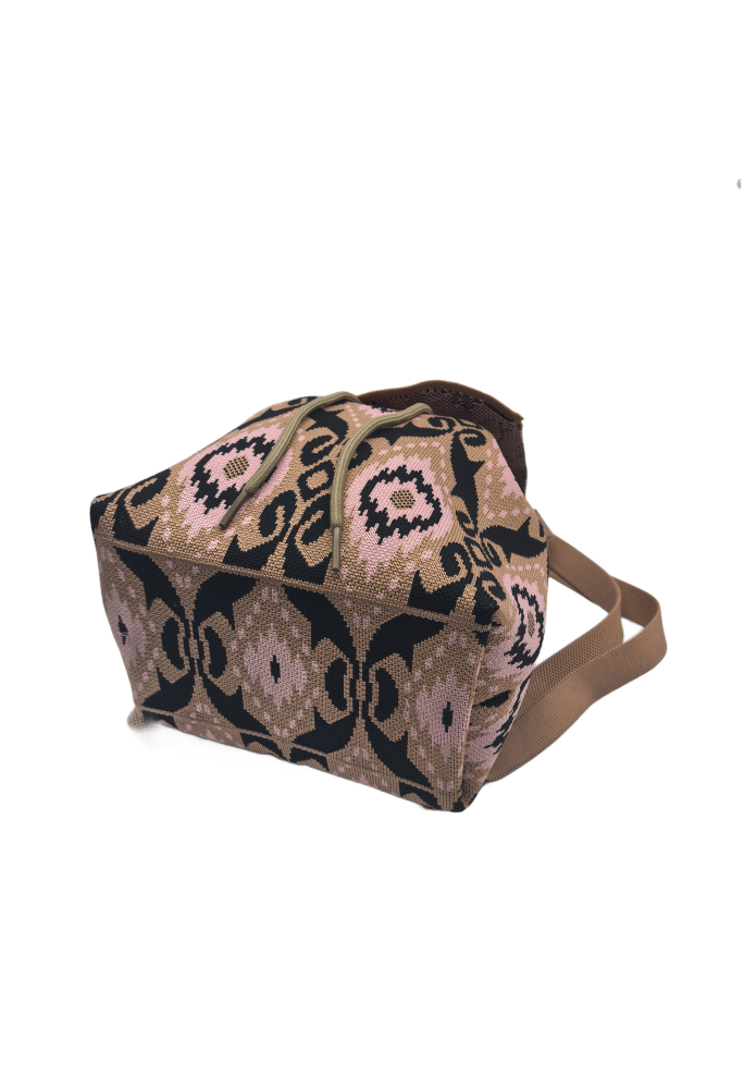 Brown Bohemian Knit Backpack For Women Casual Shoulder Bag