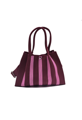 Pink Striped Knitted Shoulder HandBag For Women  Tote Bag Shopping Bag(Large)