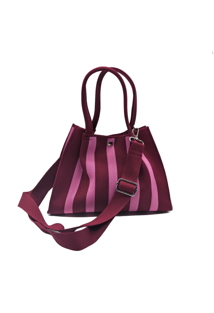 Pink Striped Knitted Shoulder HandBag For Women  Tote Bag Shopping Bag(Large)