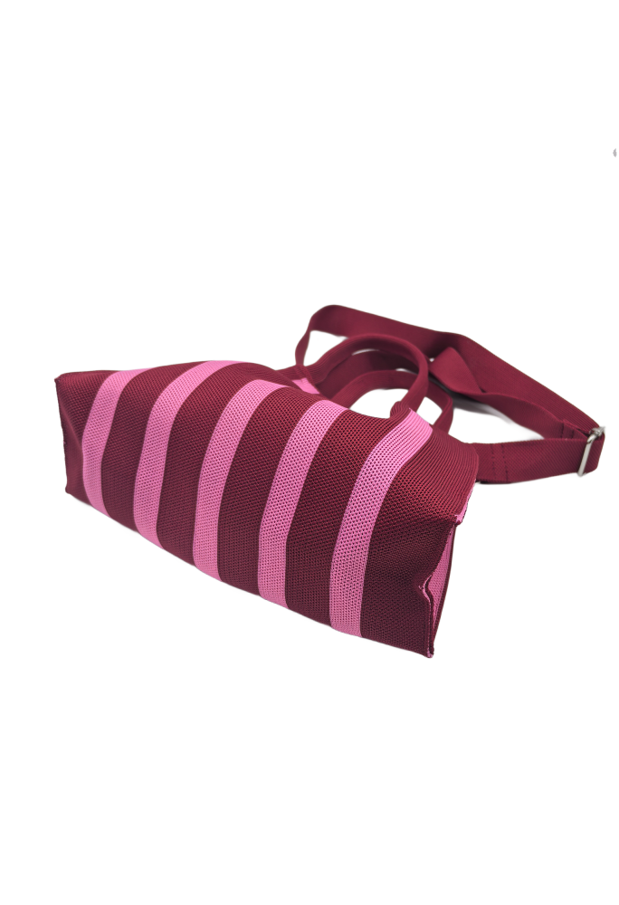 Pink Striped Knitted Shoulder HandBag For Women  Tote Bag Shopping Bag(Large)