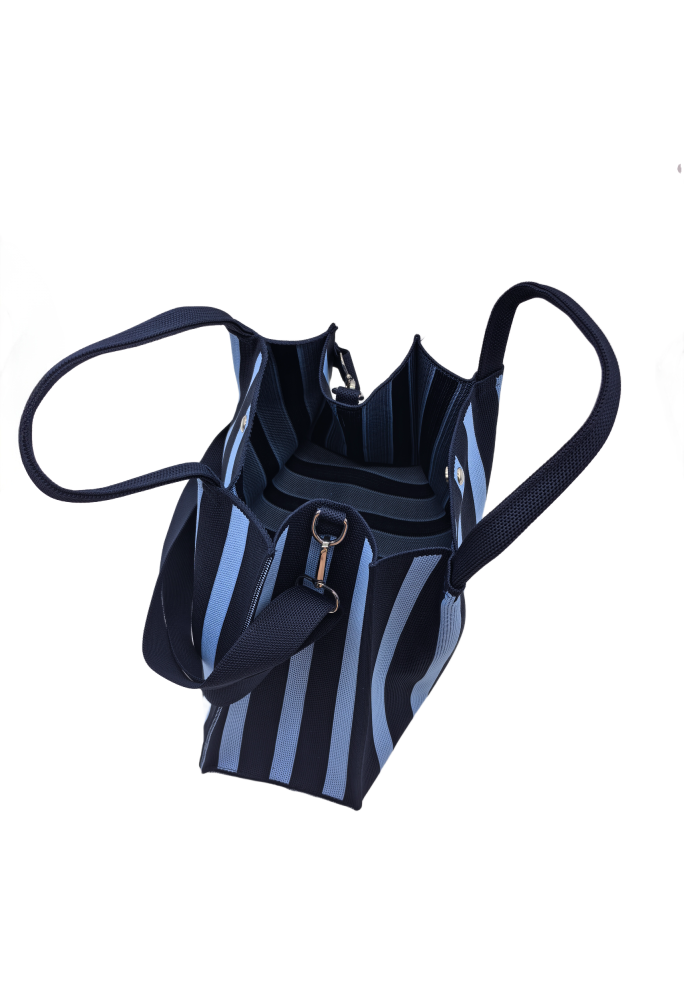 Blue Striped Knitted Shoulder HandBag For Women Tote Bag Shopping Bag