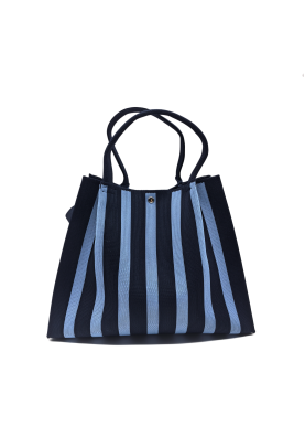 Blue Striped Knitted Shoulder HandBag For Women Tote Bag Shopping Bag