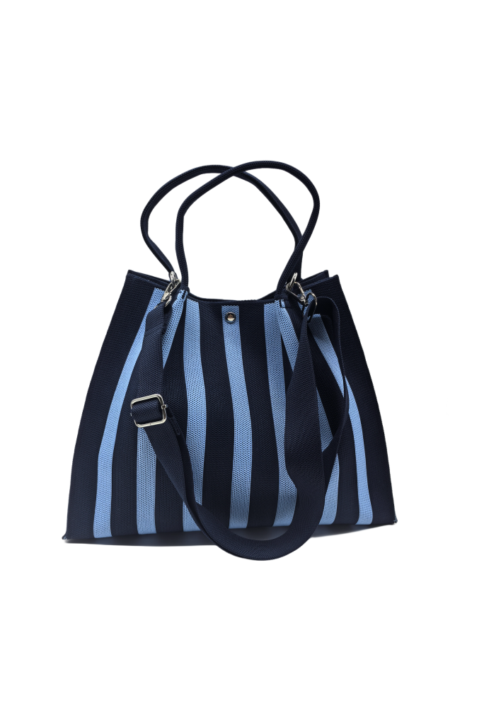 Blue Striped Knitted Shoulder HandBag For Women Tote Bag Shopping Bag