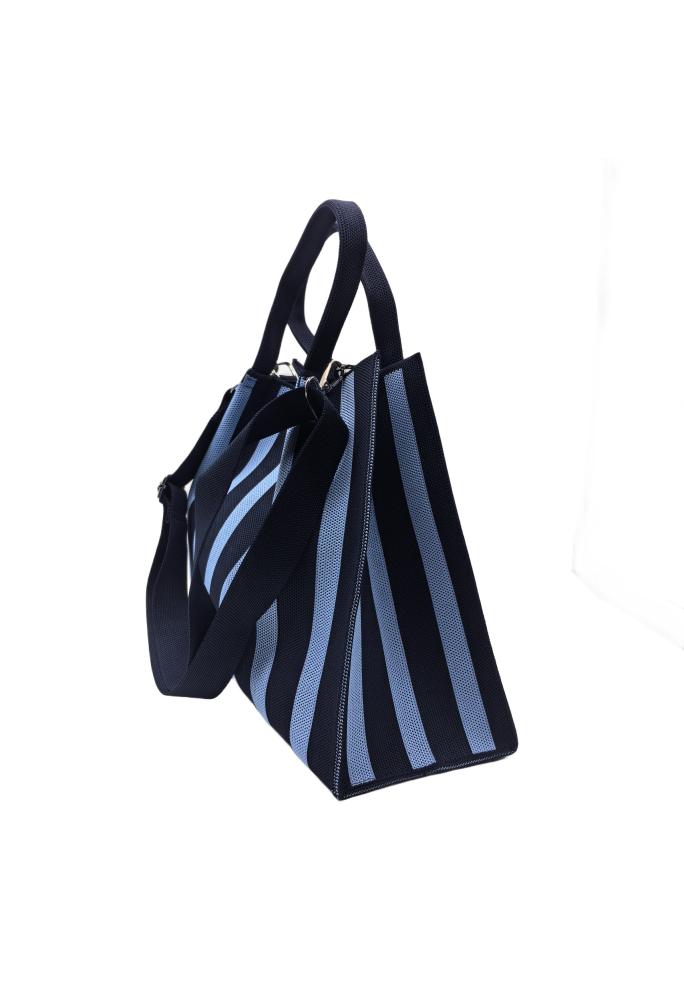 Blue Striped Knitted Shoulder HandBag For Women Tote Bag Shopping Bag