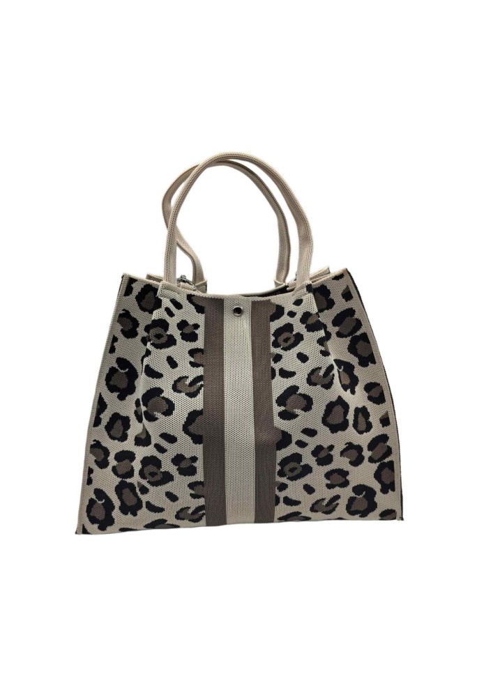 White Leopard Print Knitted Shoulder HandBag For Women Large  Tote Bag Shopping Bag
