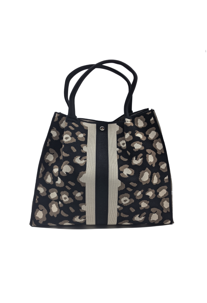 Black Leopard Print Knitted Shoulder HandBag For Women Large Tote Bag Shopping Bag