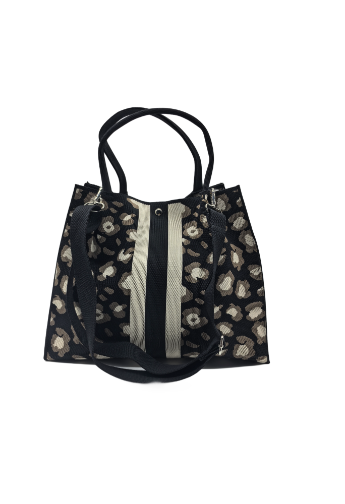 Black Leopard Print Knitted Shoulder HandBag For Women Large Tote Bag Shopping Bag