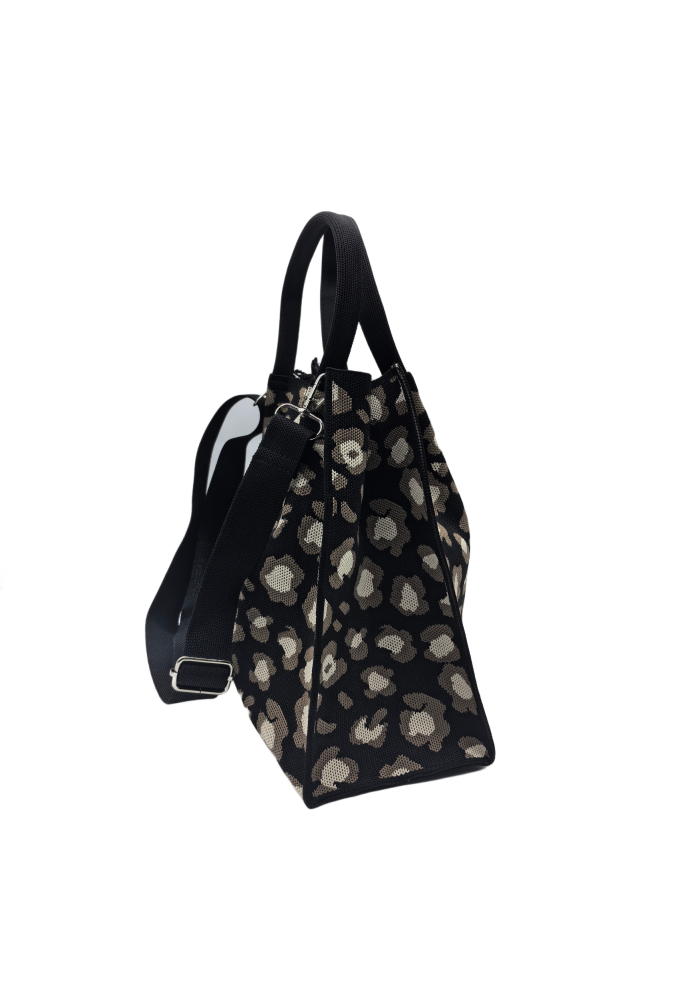 Black Leopard Print Knitted Shoulder HandBag For Women Large Tote Bag Shopping Bag
