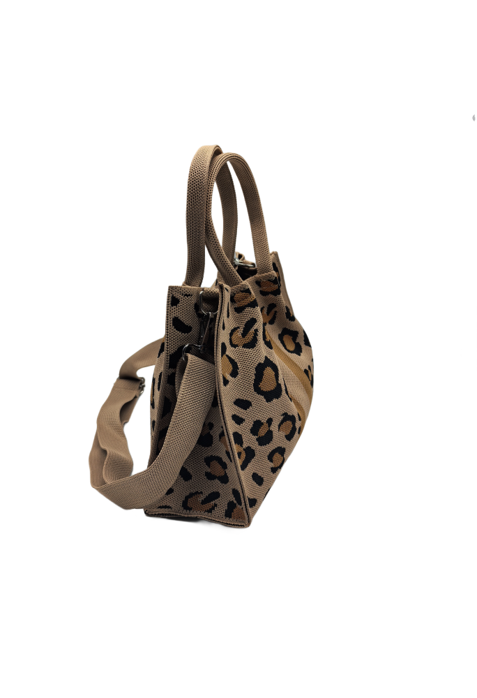 Brown Leopard Print Knitted Shoulder HandBag For Women Tote Bag Shopping Bag
