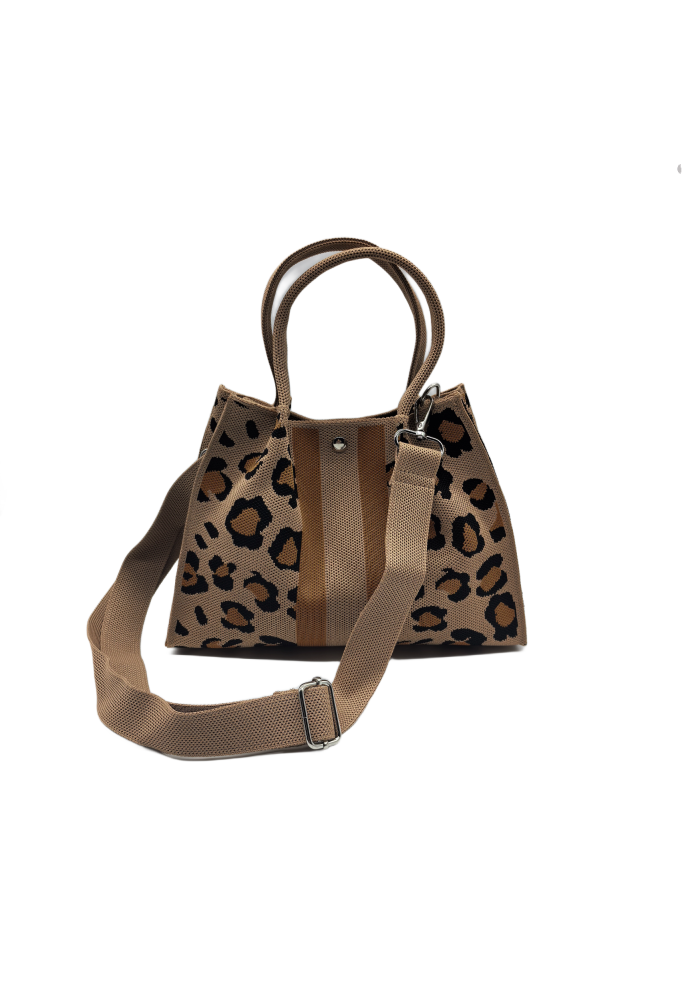 Brown Leopard Print Knitted Shoulder HandBag For Women Tote Bag Shopping Bag