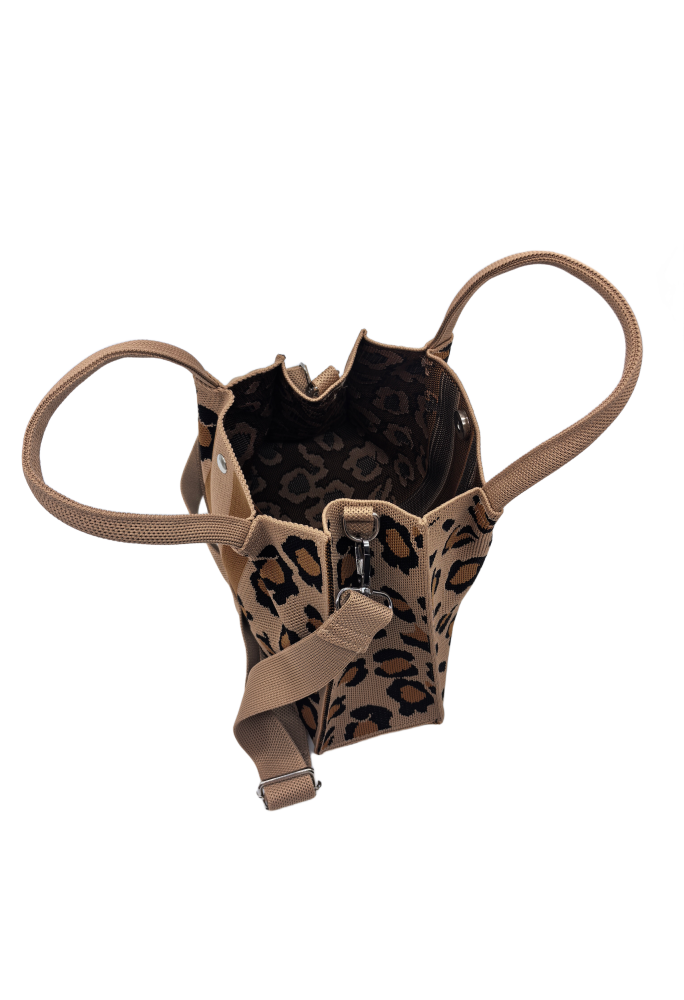 Brown Leopard Print Knitted Shoulder HandBag For Women Tote Bag Shopping Bag