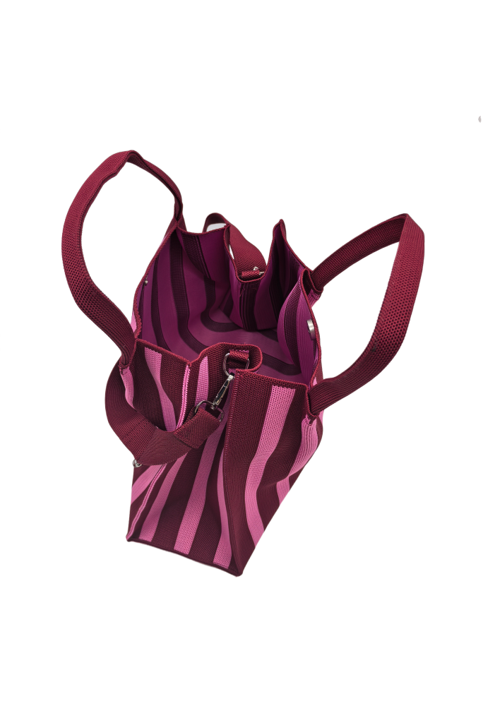 Pink Striped Knitted Shoulder HandBag For Women Tote Bag Shopping Bag(Small)