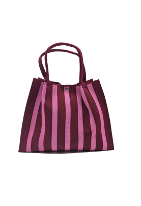 Pink Striped Knitted Shoulder HandBag For Women Tote Bag Shopping Bag(Small)