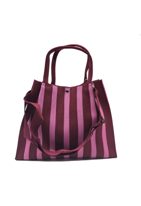 Pink Striped Knitted Shoulder HandBag For Women Tote Bag Shopping Bag(Small)