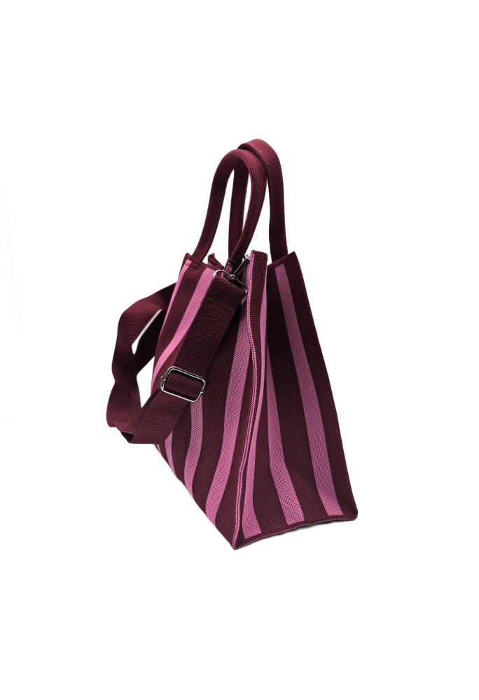 Pink Striped Knitted Shoulder HandBag For Women Tote Bag Shopping Bag(Small)