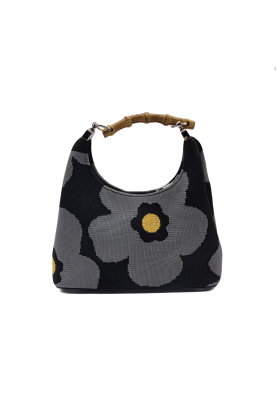 Flower Knitted Shoulder HandBag With A Bamboo Joint Handle For Women