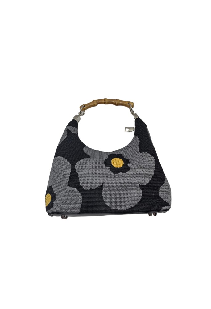 Flower Knitted Shoulder HandBag With A Bamboo Joint Handle For Women