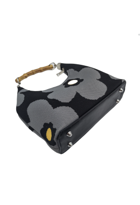 Flower Knitted Shoulder HandBag With A Bamboo Joint Handle For Women