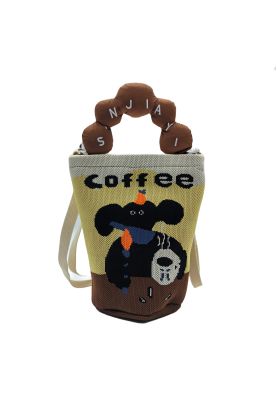 Coffee Time Knit Crossbody Phone Bag For Women Casual Fashion Small Shoulder Purse