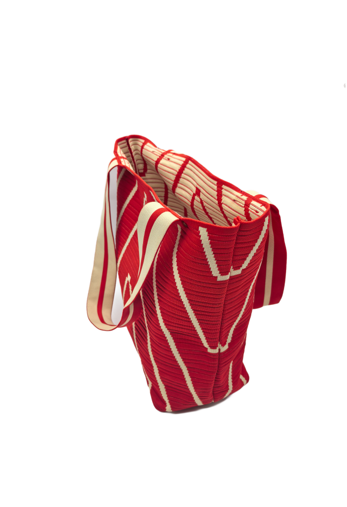 Red Knitted Shoulder HandBag For Women Large Tote Bag Shopping Bag